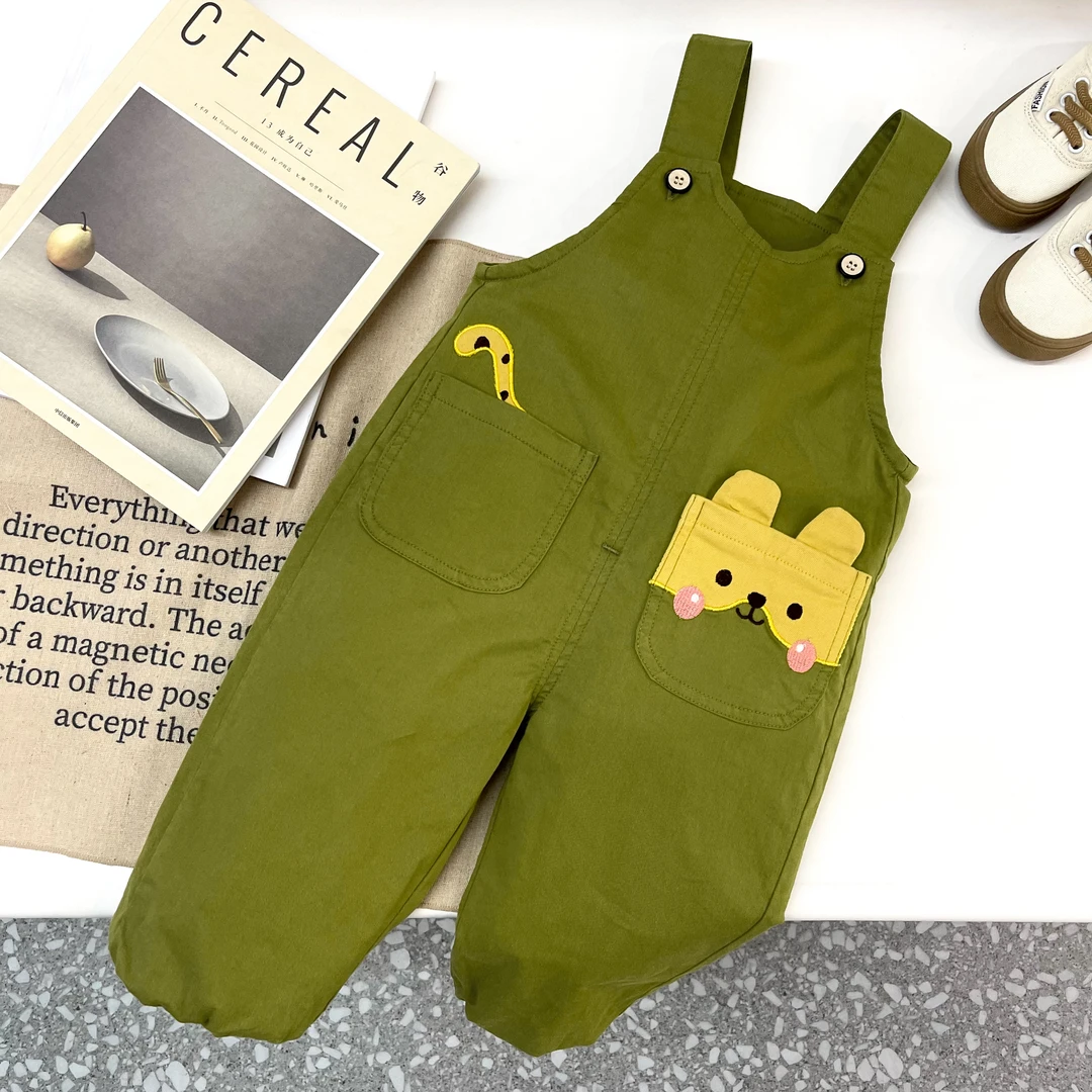 0-3岁春款儿童新款休闲可爱口袋猫咪可开裆宝宝弹力全棉背带裤