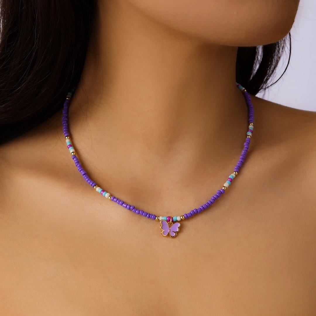 非金属布艺项链 饰品颈链锁骨链项链小众手工时尚紫色项链