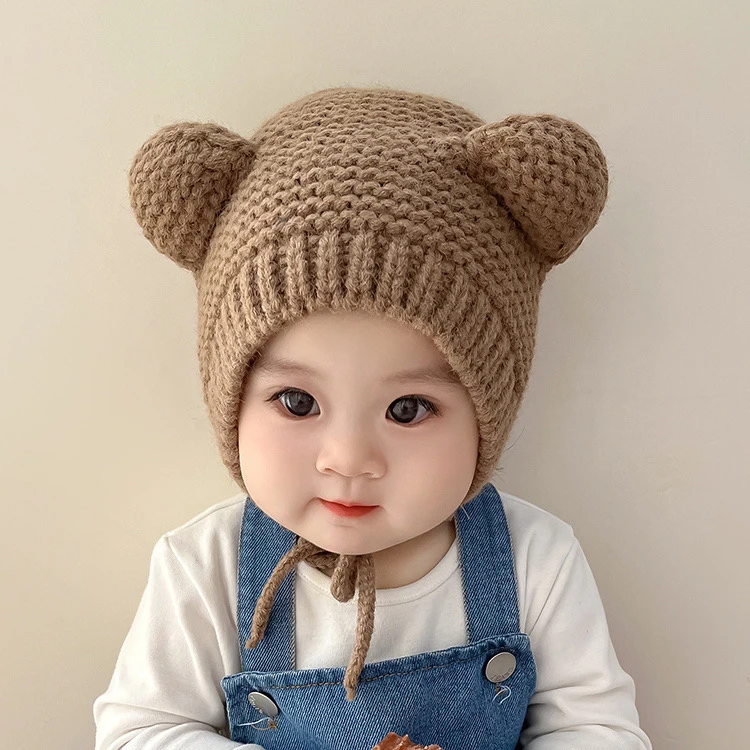 韩国ins婴儿帽可爱超萌网红6个月春秋款男女宝宝套头毛线帽护耳帽