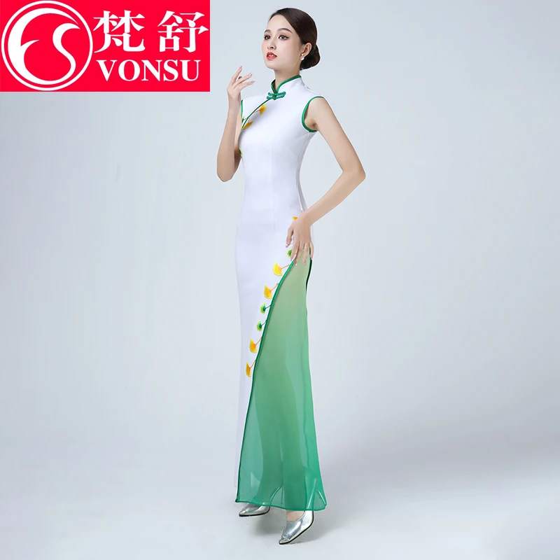 梵舒改良旗袍仪态优雅模特走秀演出服形体礼仪表演D9643
