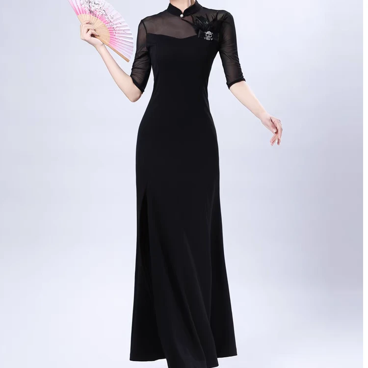 【断码特惠105-120斤】气质性感旗袍显瘦长款修身走秀优雅XT5769