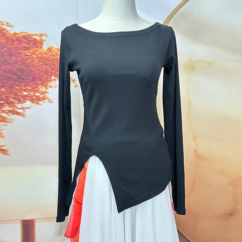 【2024春新款】显瘦气质长袖针织时尚百搭黑色打底不规则XS3328