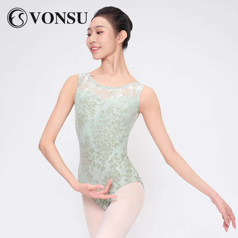 梵舒芭蕾舞形体服练功服空中瑜伽服网纱植绒体操服连成人新B60222