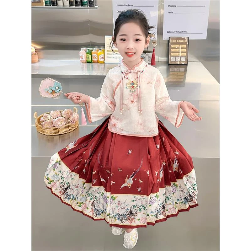 女童马面裙套装款改良版唐装汉服新中式幼儿园宝宝古风表演服丶