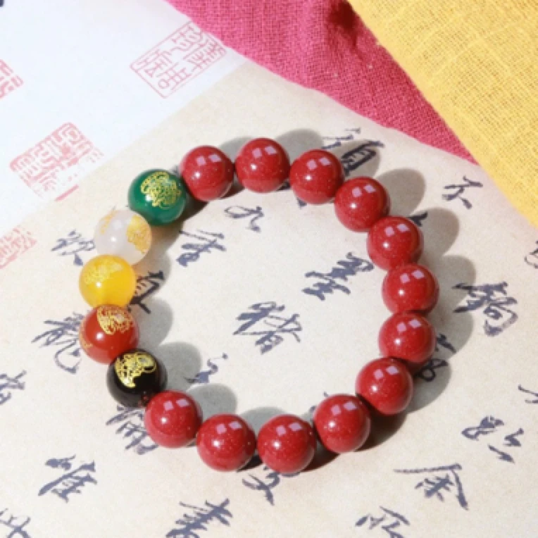 含辰砂工艺品万山高含量 五路财神手串