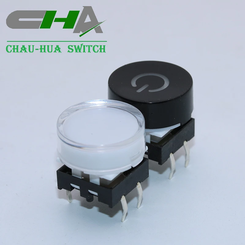 CHAU-HUA SWITCH CHA3012带灯轻触开关 16MM圆形帽盖喷漆镭雕符号