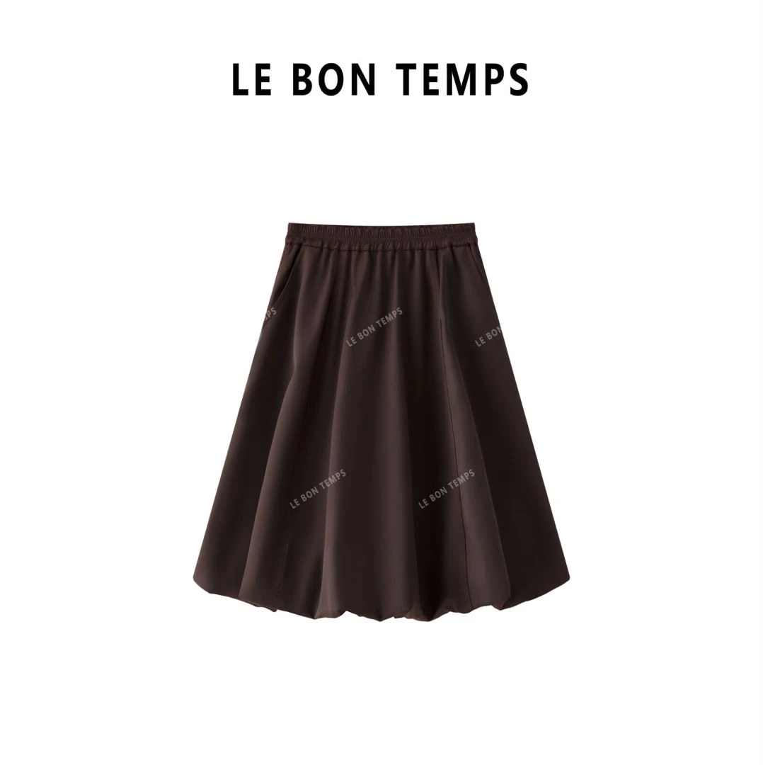 【LE BON TEMPS】早秋新款松紧腰中长款花苞半裙c801383