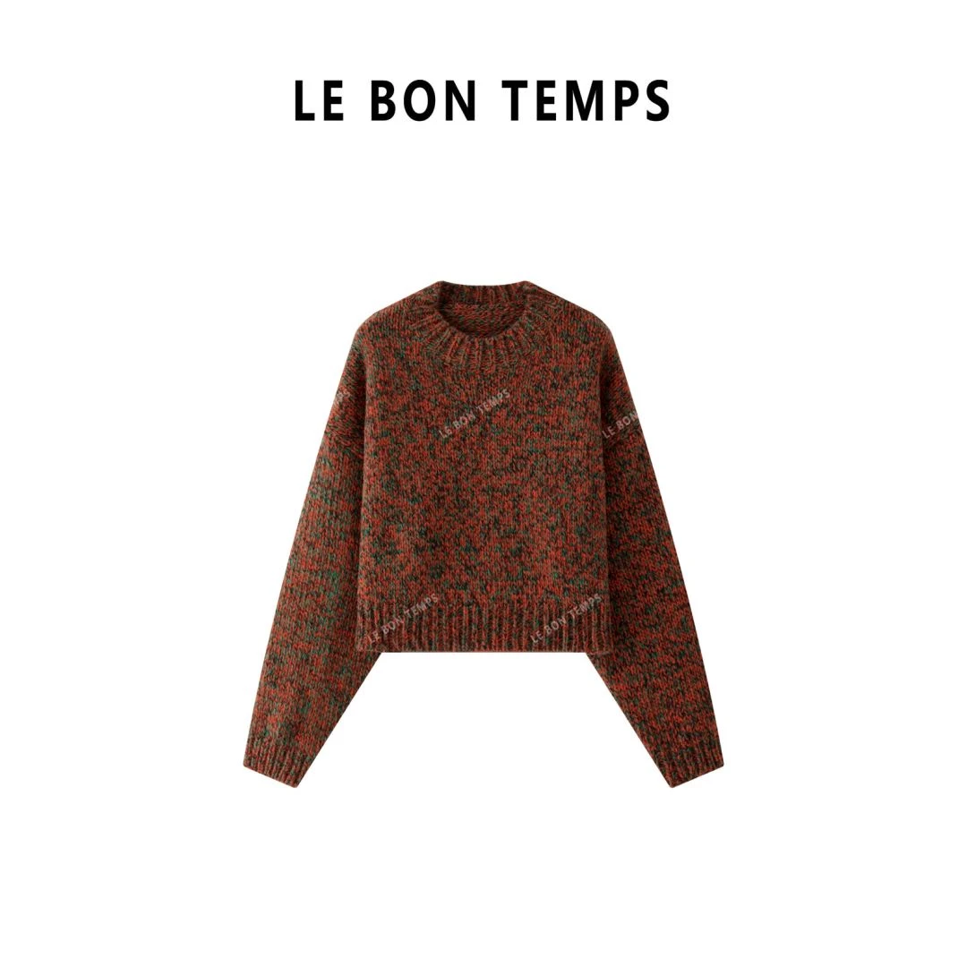 【LBT秋冬款】圆领套头长袖显瘦百搭针织毛衣c801389