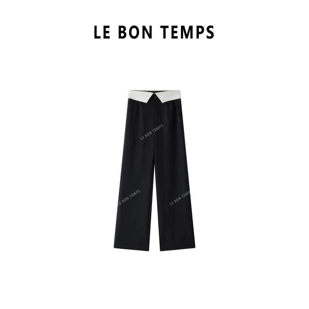 【LE BON TEMPS】小众翻边拼接直筒宽松显瘦垂坠裤c800985