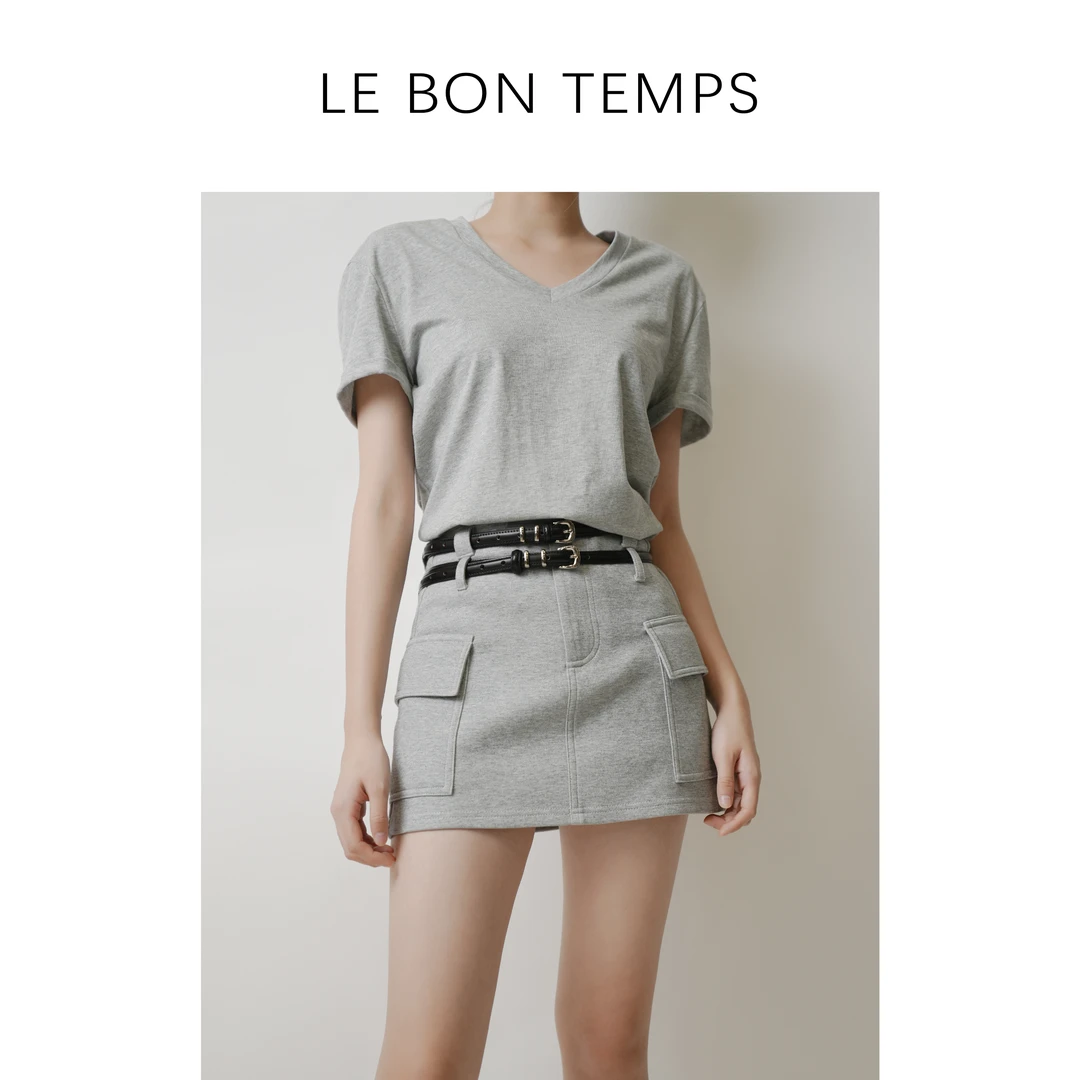 【LBT&春夏款】慵懒休闲V领百搭小众高腰修身短袖T恤夏季c801019