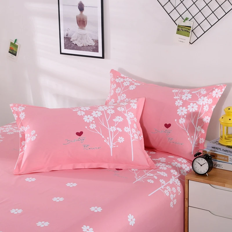 好多禧纯棉枕套一对装全棉斜纹单人拉链粉色枕头套条纹格子枕芯套