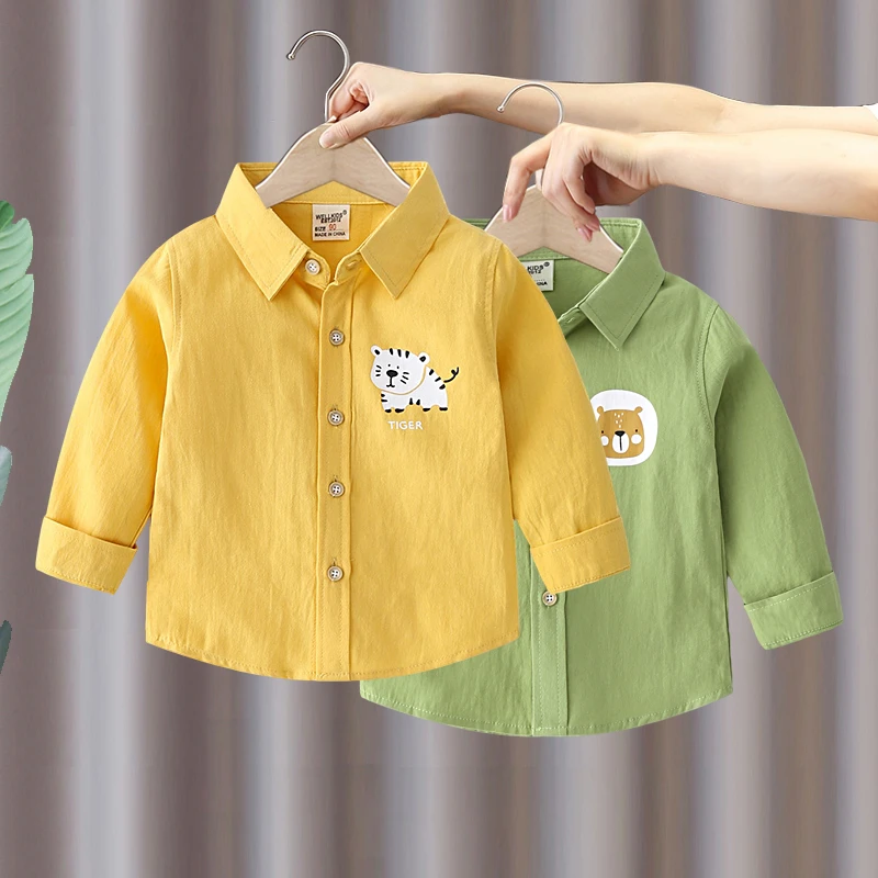 男童长袖衬衫2025春秋季秋装新款儿童宝宝薄款纯色纯棉休闲衬衣潮
