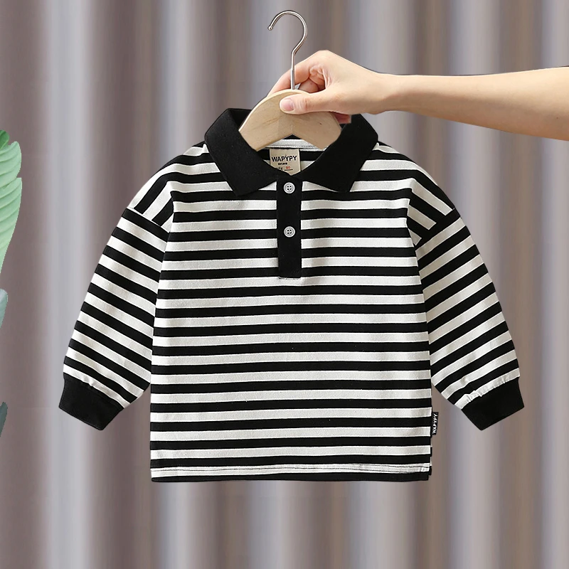 男童长袖POLO衫2025春秋季新款儿童宝宝休闲翻领条纹纯棉T恤上衣