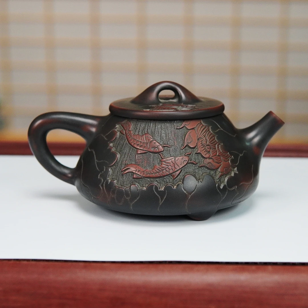 九桂【坭兴陶】原矿全手工石瓢壶中式高石瓢不挑茶精美