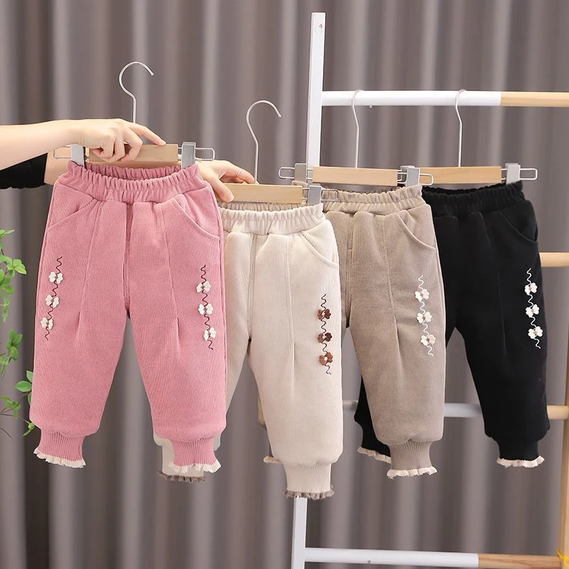 新款女宝加绒加厚棉裤冬季女童加厚三层夹棉裤子北方一条过冬洋气