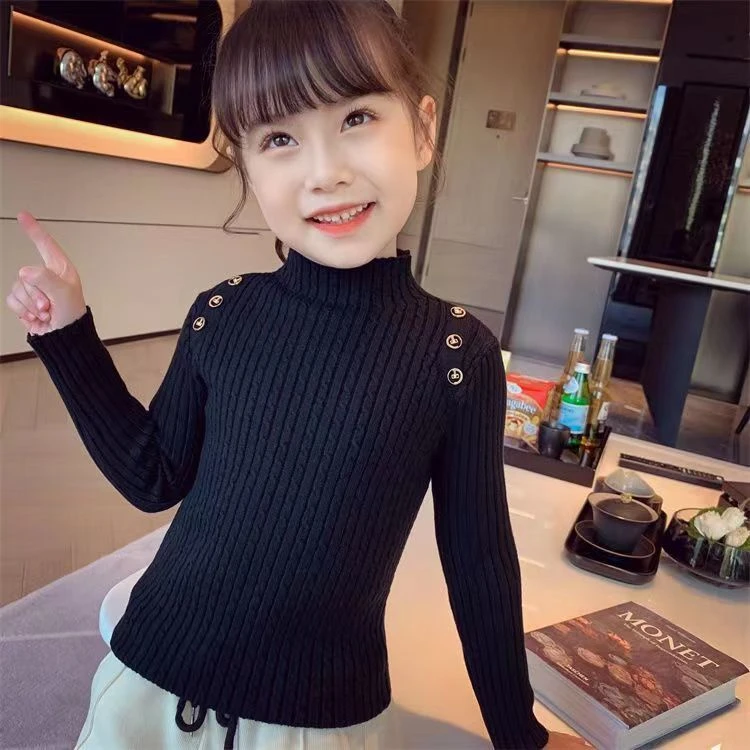 女童毛衣秋装2023新款韩版儿童洋气套头加厚加绒针织衫打底衫冬天