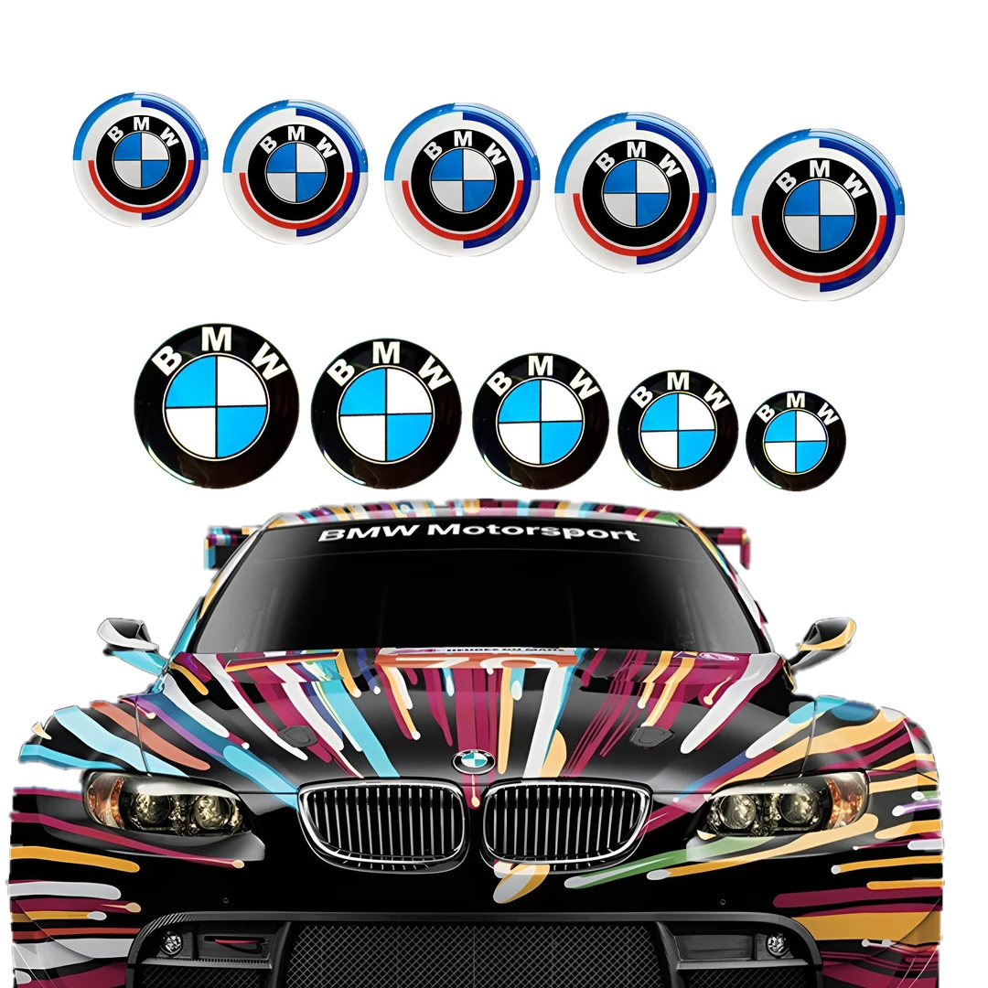 适用宝马汽车标志反光3D软胶贴纸摩托车BMW logo圆标车贴油箱贴花