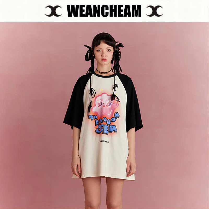 WEANCHEAM高能感夏季新款月亮魔法师卡通宽松插肩袖上衣短袖