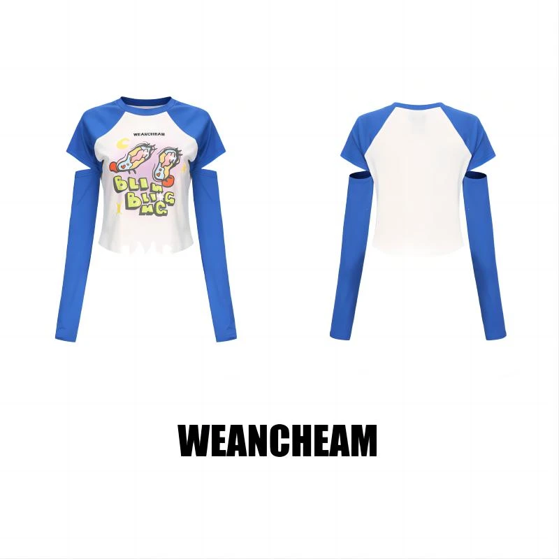 WEANCHEAM高能感春夏新款水汪汪爱心大眼短袖袖套上衣