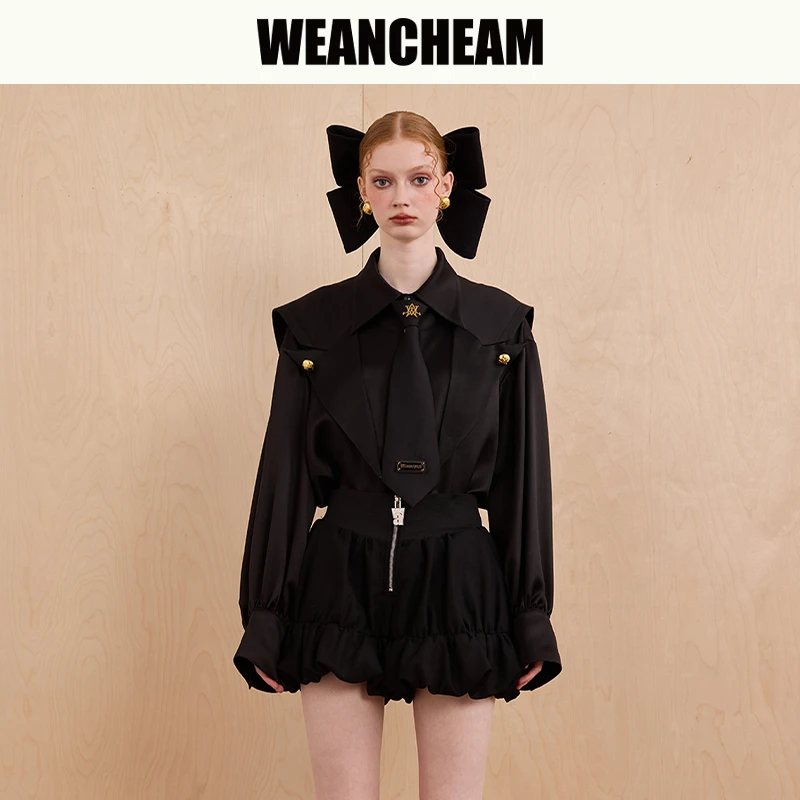 WEANCHEAM百搭未未姆魔法学院高智淡人可拆卸披肩衬衫W14QDT042