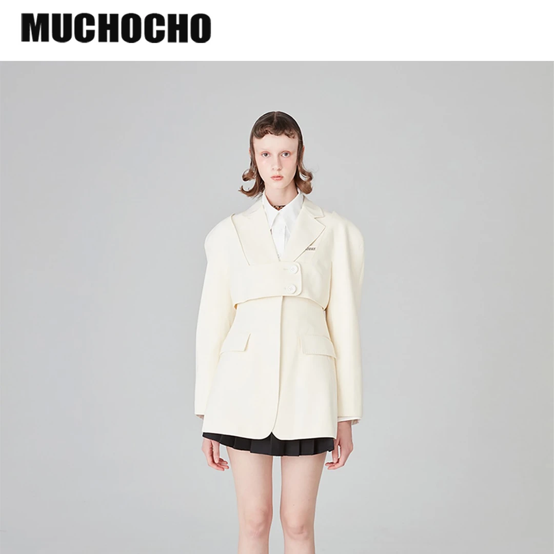 WEancheAM×MUCHOCHO 宫廷沙漏腰假2件西装外套 M02QDT018套装白色