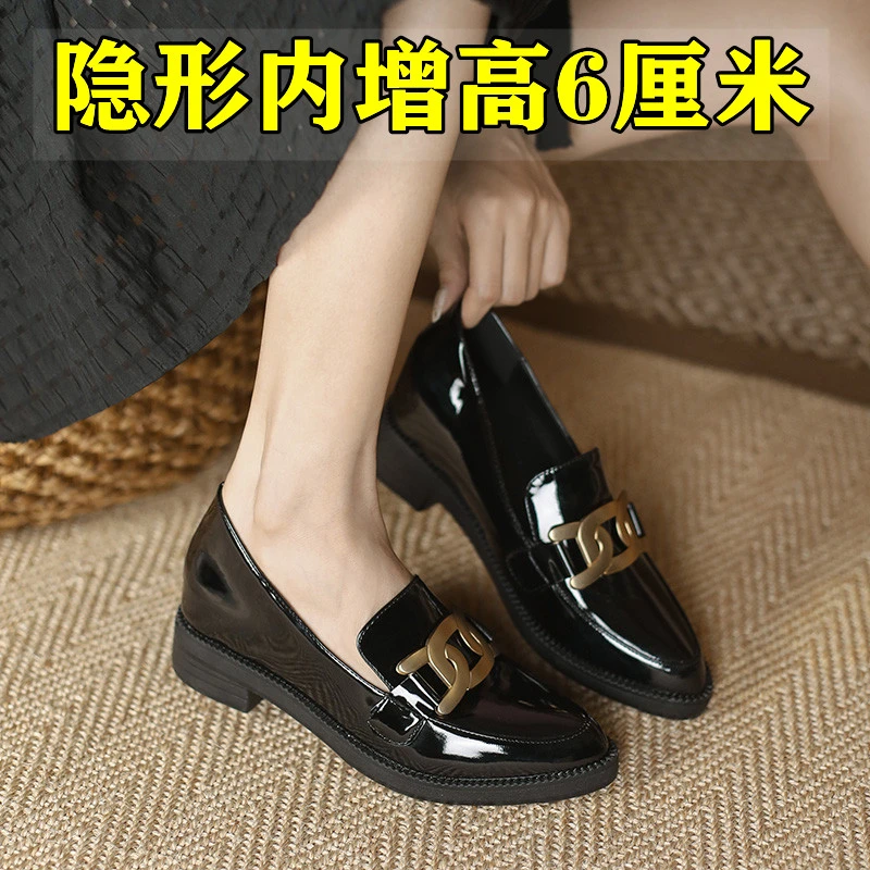 乐福鞋女尖头2023年新款英伦风内增高小皮鞋春秋工作单鞋3233小码