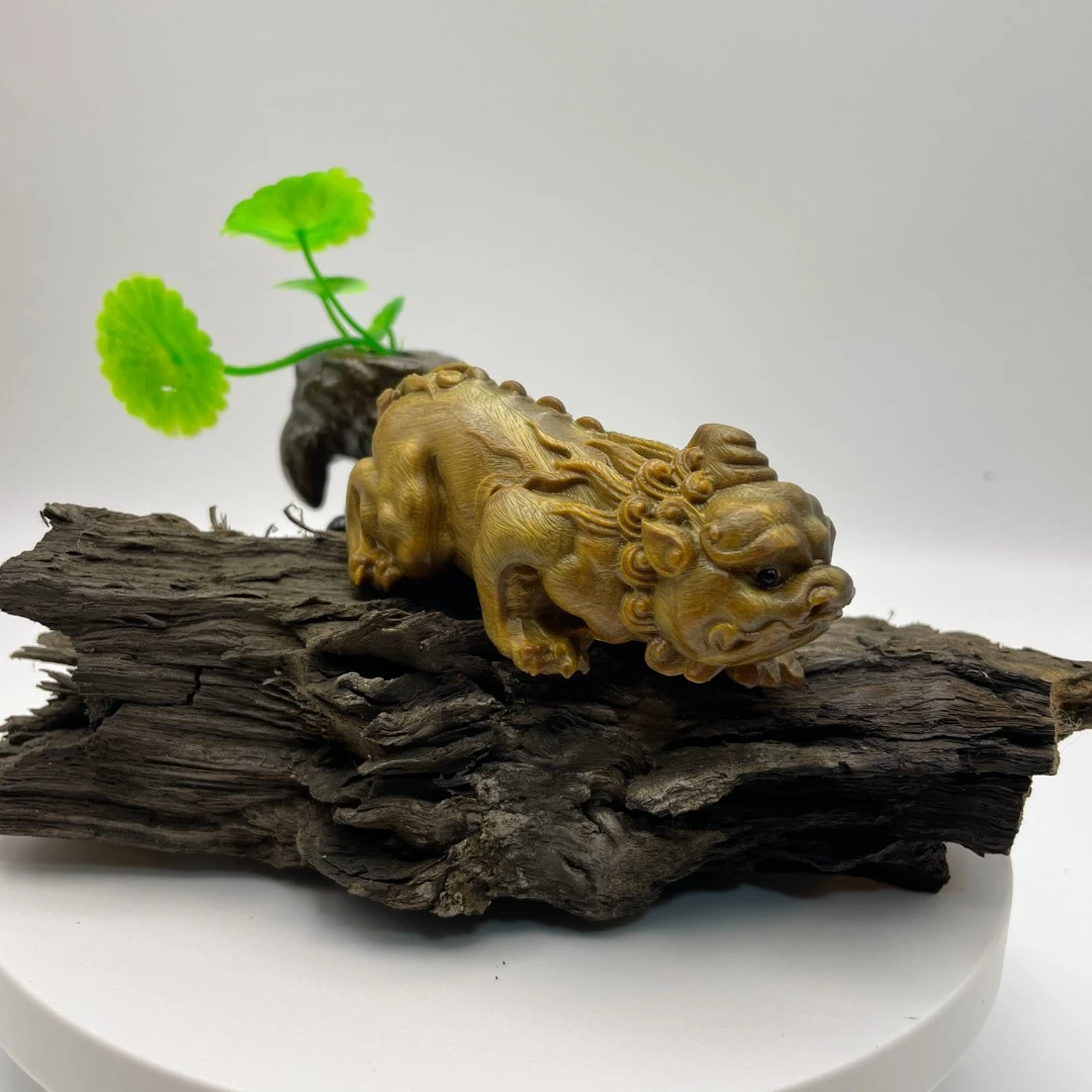绿唐貔貅木雕雕刻手把件文玩实木车挂工艺品 长8cm
