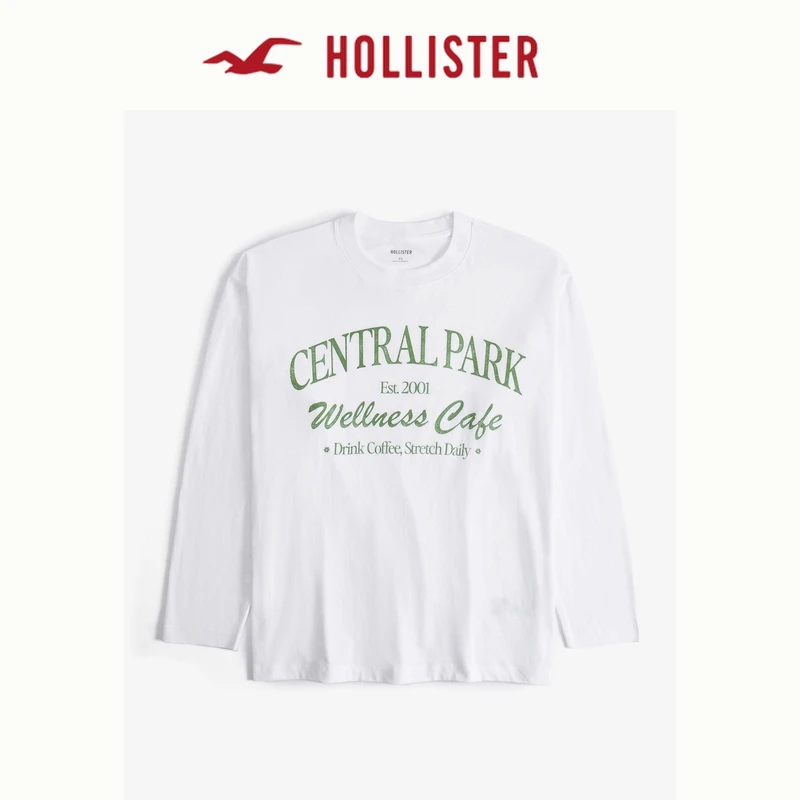 Hollister24秋复古字母图案圆领打底衫长袖T恤女装KI357-4023