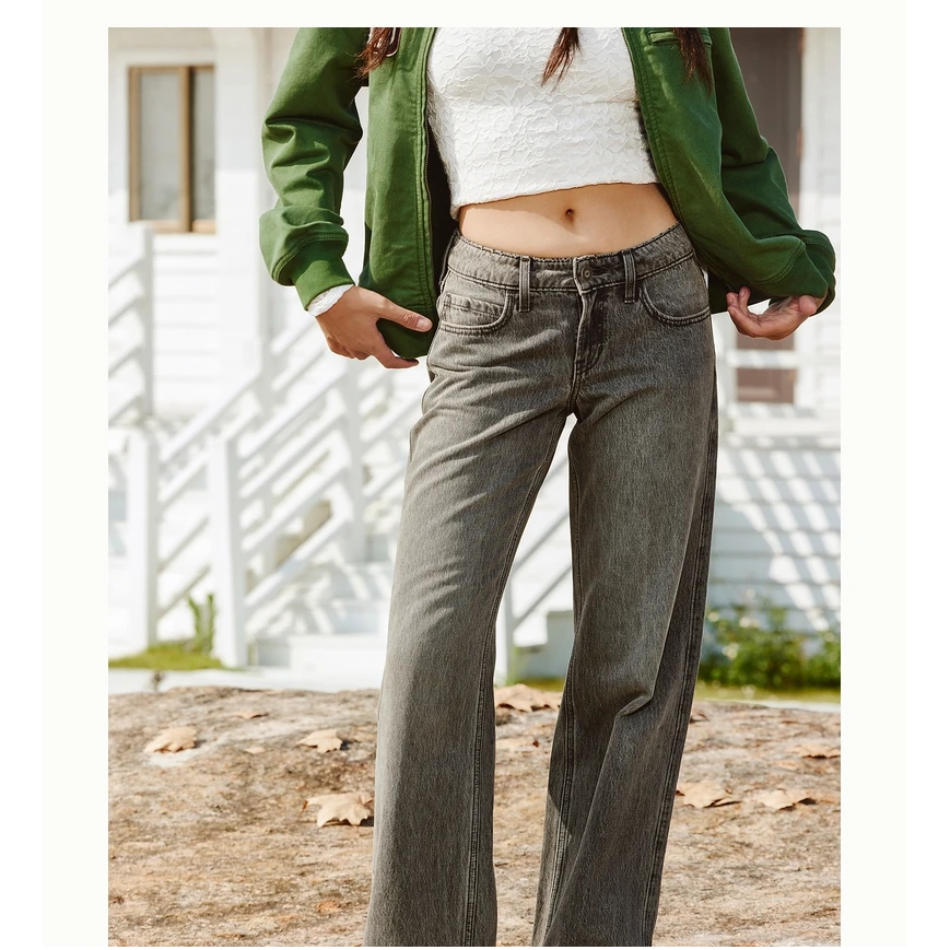 Hollister24复古宽松深色高腰牛仔裤女装KI355-4450