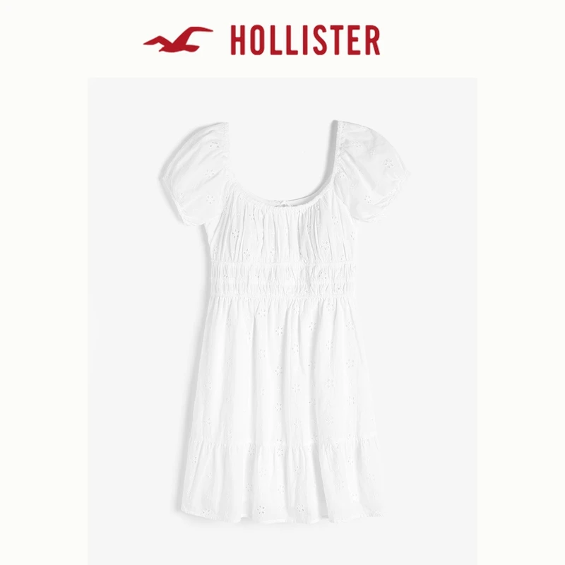 Hollister24夏辣妹露背镂空刺绣花卉短袖连衣裙女 KI359-4306