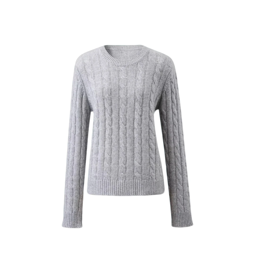 CHUANBAI24秋冬圆领经典纯色绞花刺绣长袖针织套头衫-2418