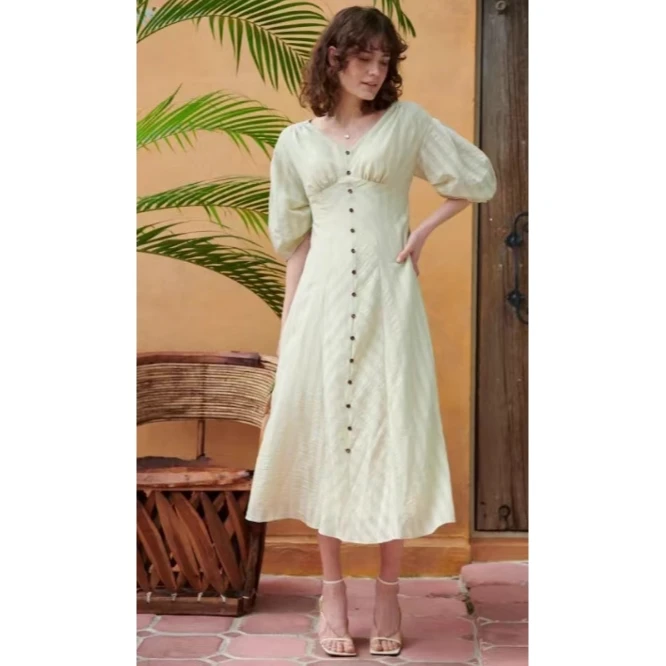 【咸鱼日单】E家贵牌V领背系带条纹连衣裙（小露背带胸垫）