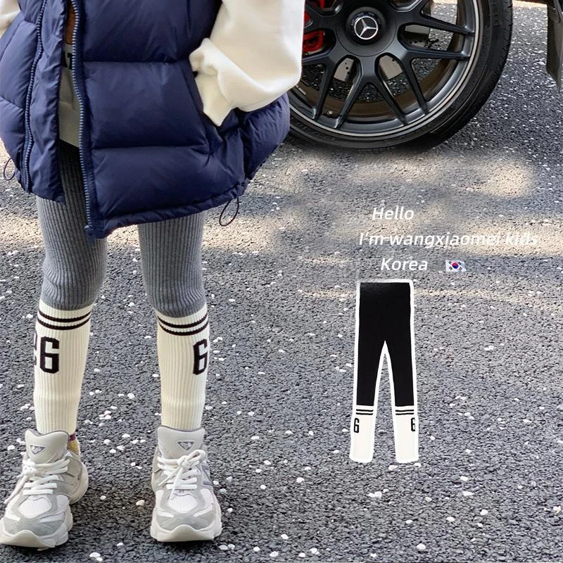 女童打底裤2023春秋外穿韩版儿童裤子高弹针织裤宝宝冬装毛线长裤