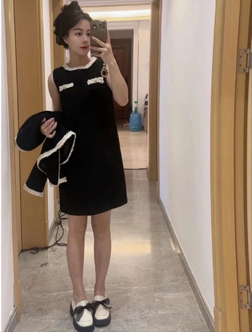 秋冬女装格子短款粗花呢复古百褶小香风时尚法式炸街千鸟格气质