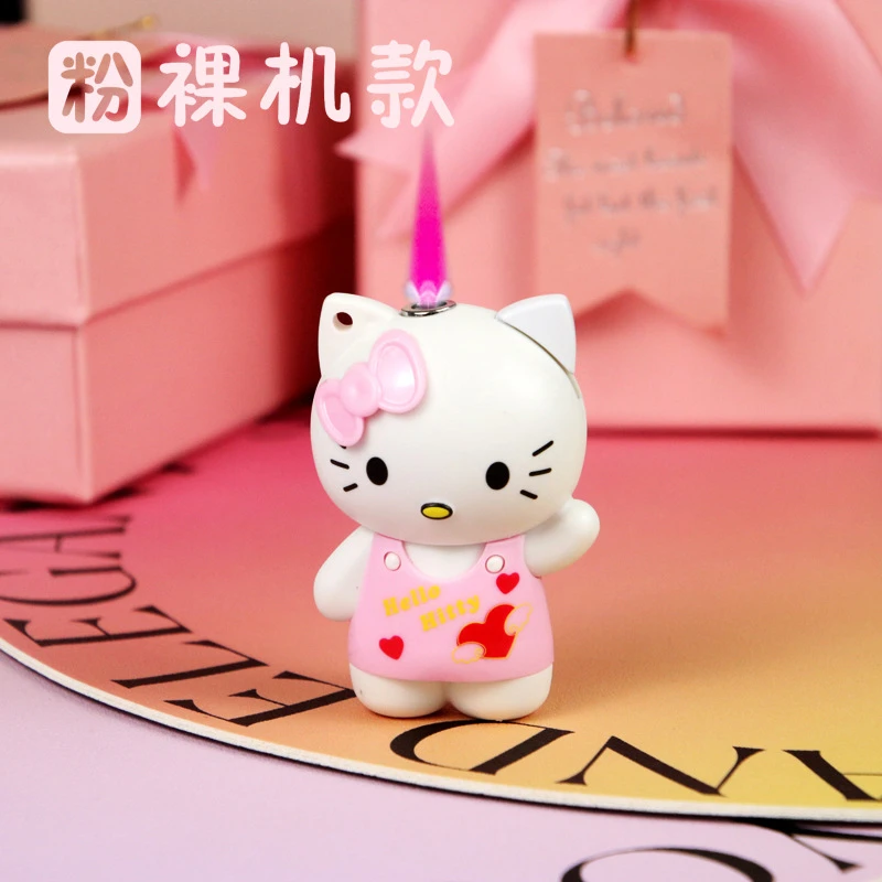 红焰凯蒂猫手办强劲防风打火机可爱礼盒装钥匙扣挂件可批发充气