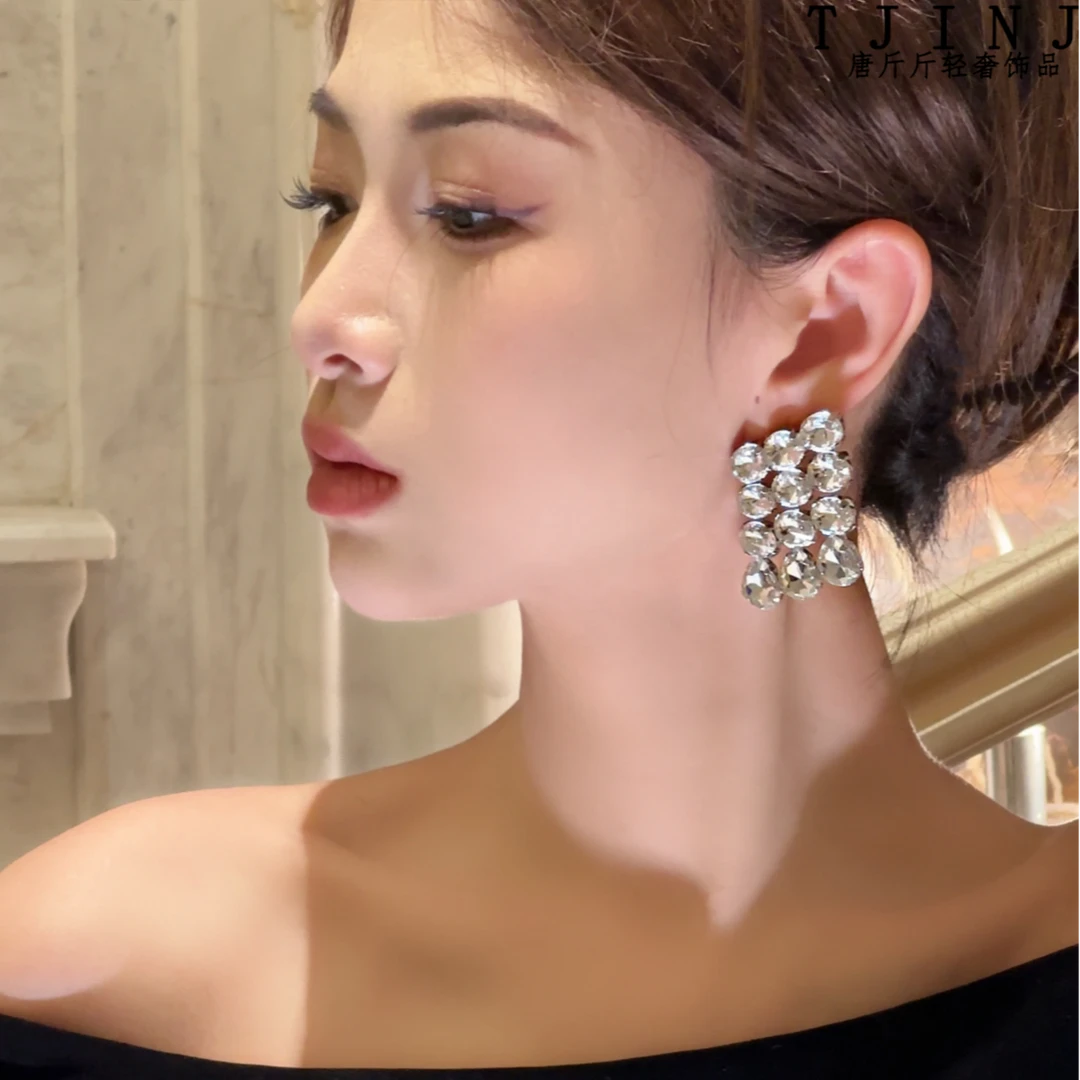 铜合金耳饰 【月光典藏】高级定制流苏耳环设计款镶钻耳饰轻