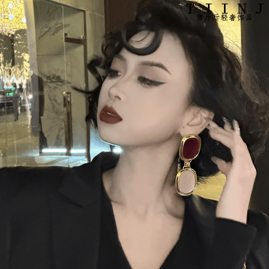 铜合金耳饰 【柏林旧事】高级定制耳饰丝绒撞色长款夸张欧美耳环