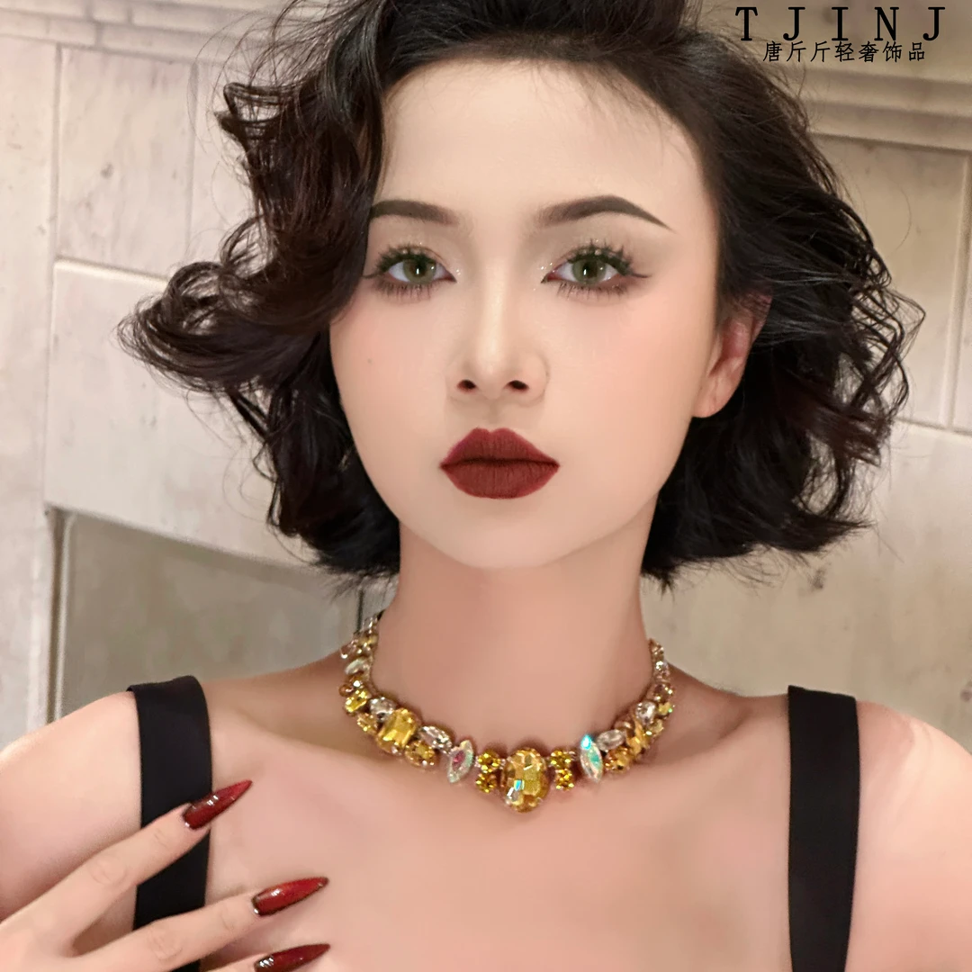 铜合金项链 【宫廷盛宴】高级定制款百搭满钻宫廷风金色项链