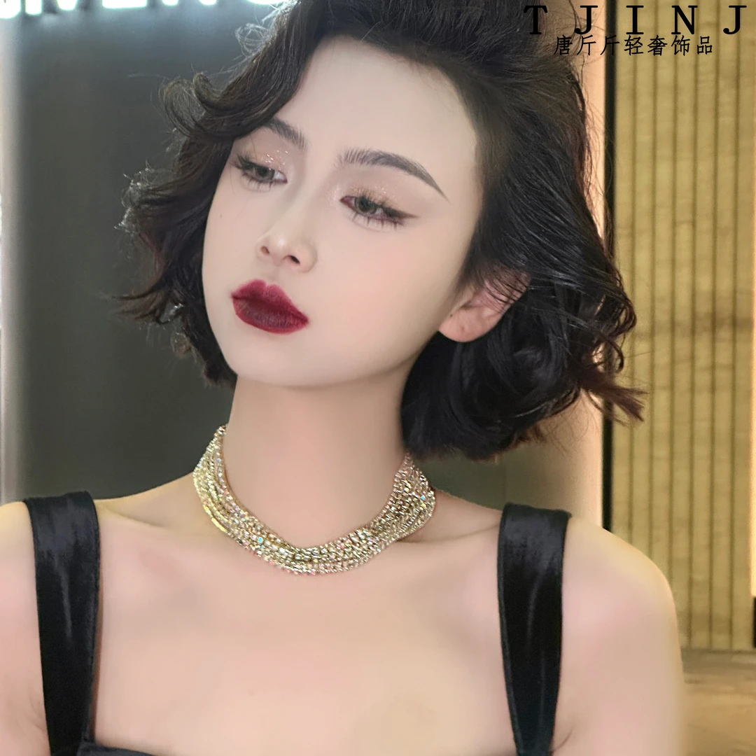 铜合金项链 【巴黎往事】轻奢高级感气质手工满钻流苏小众项链