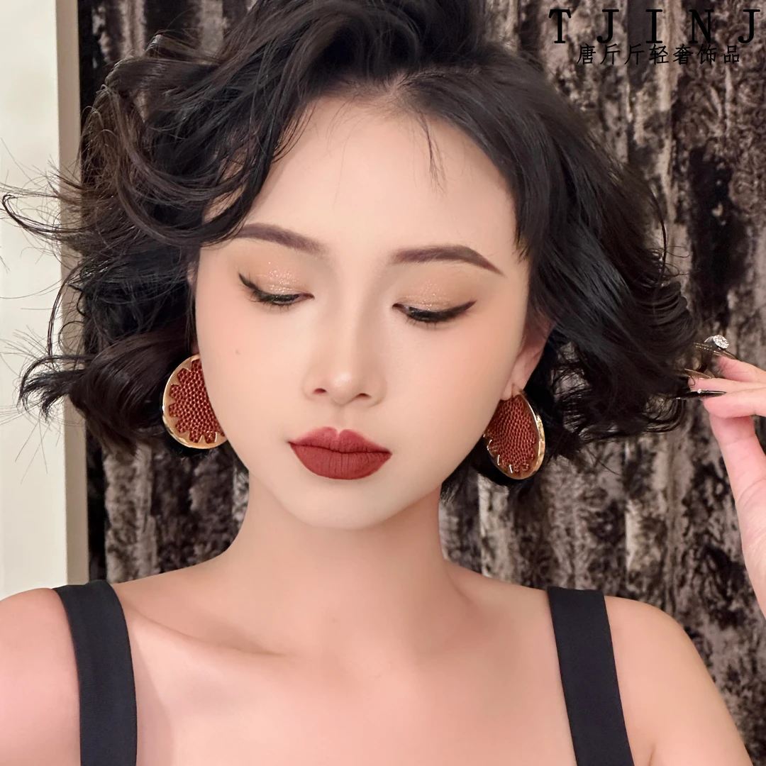 铜合金皮质耳饰 【狂野芝加哥】设计师款皮质耳环圆形肌理感