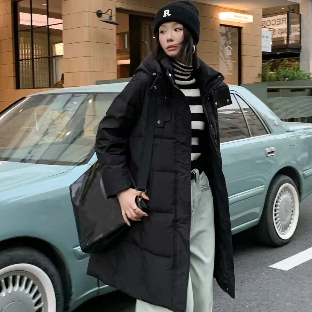 娇胤2024女装新款时尚百搭冬季保暖中长羽绒服连帽加厚韩版宽松