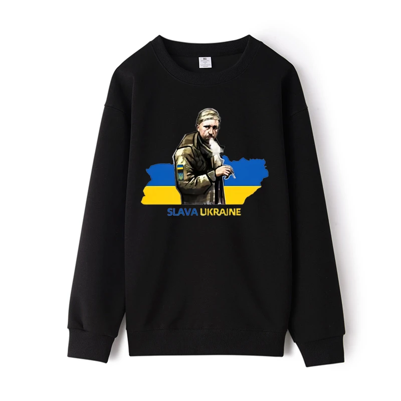 乌克兰老兵花春秋Ukraine男女印花长袖上衣新氧棉衣服宽松休闲U03