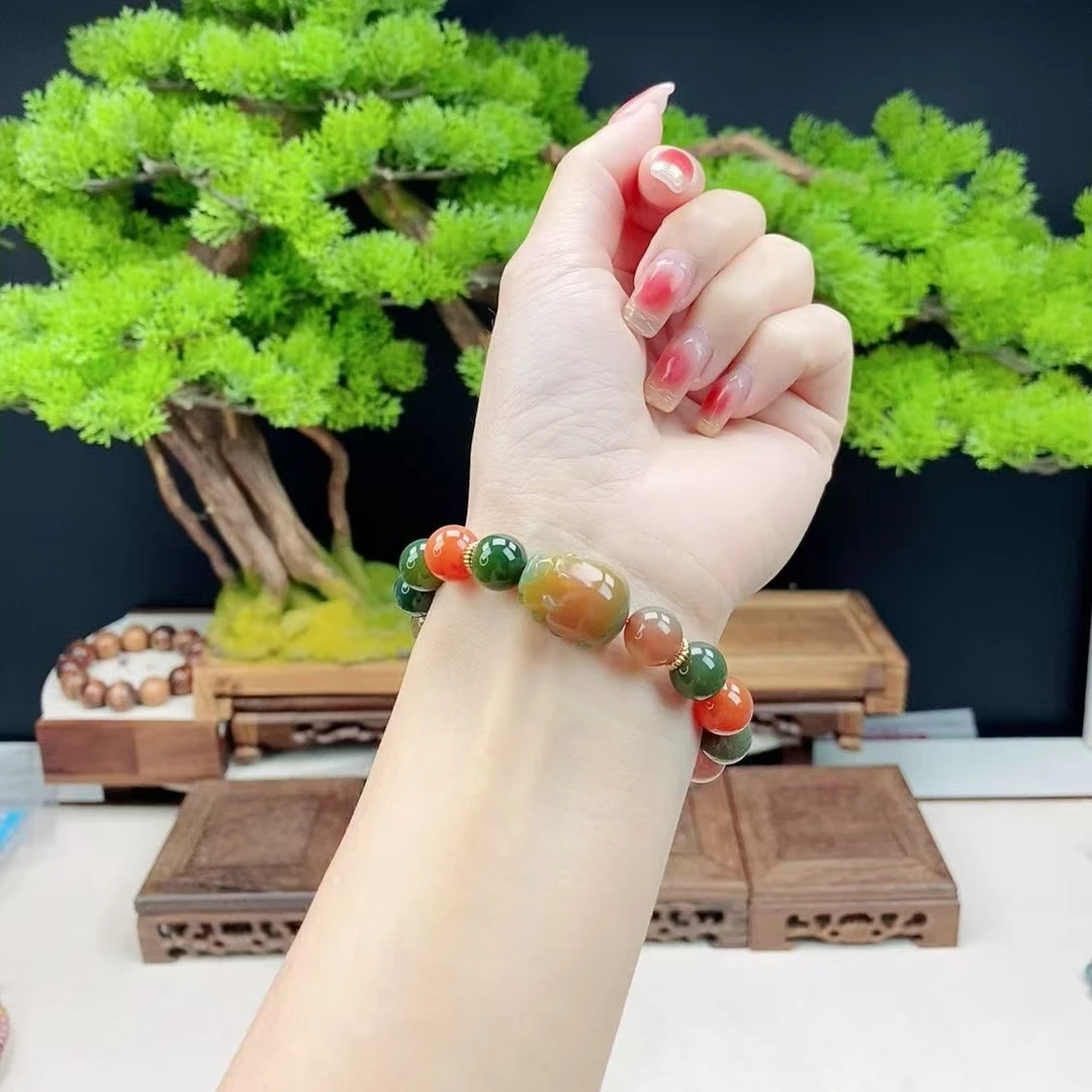 【春姐珠宝】天然多宝绯红盐源玛瑙材质珠子卡10mm搭配多宝 貔貅