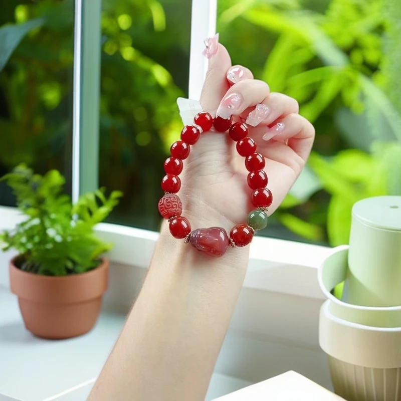 【春姐珠宝】天然玛瑙老型珠手串搭配貔貅+六字真言路路通 8892