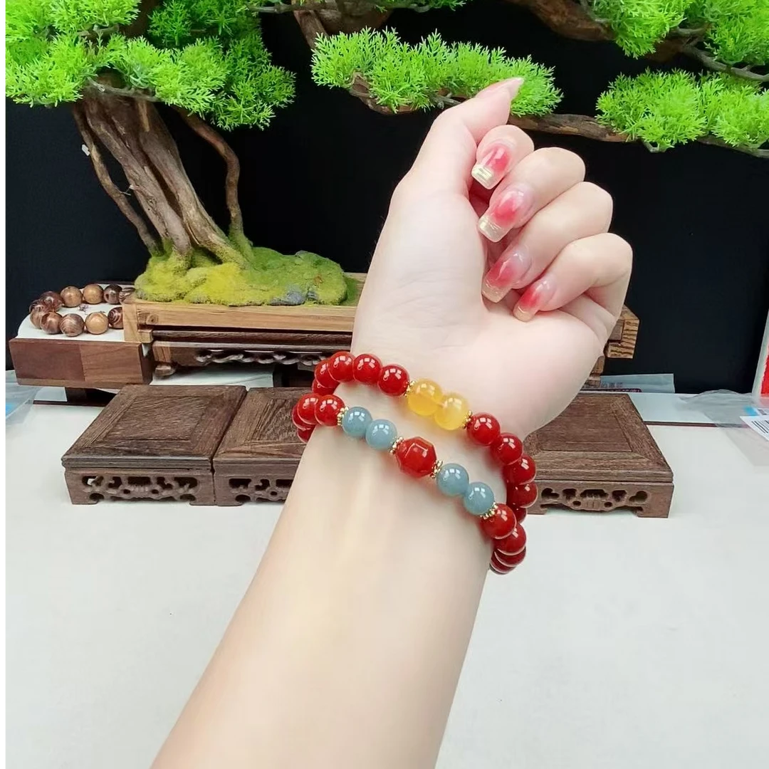 【春姐珠宝】天然红玛瑙2圈塔链手串8mm 搭配蜜蜡翡翠配珠 2圈