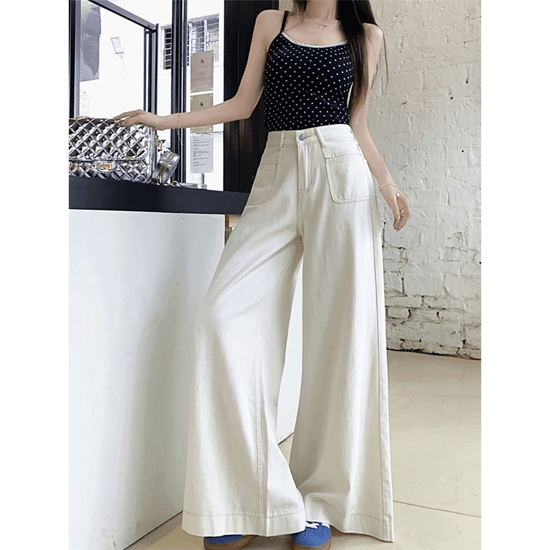 2024新款白色垂感牛仔裤阔腿裤女装夏季高腰百搭显瘦直筒裤拖地裤