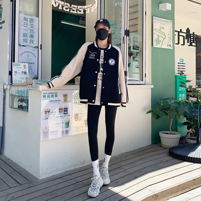 美式潮牌宽松休闲夹克情侣棒球服新款设计百搭撞色拼接卫衣外套潮