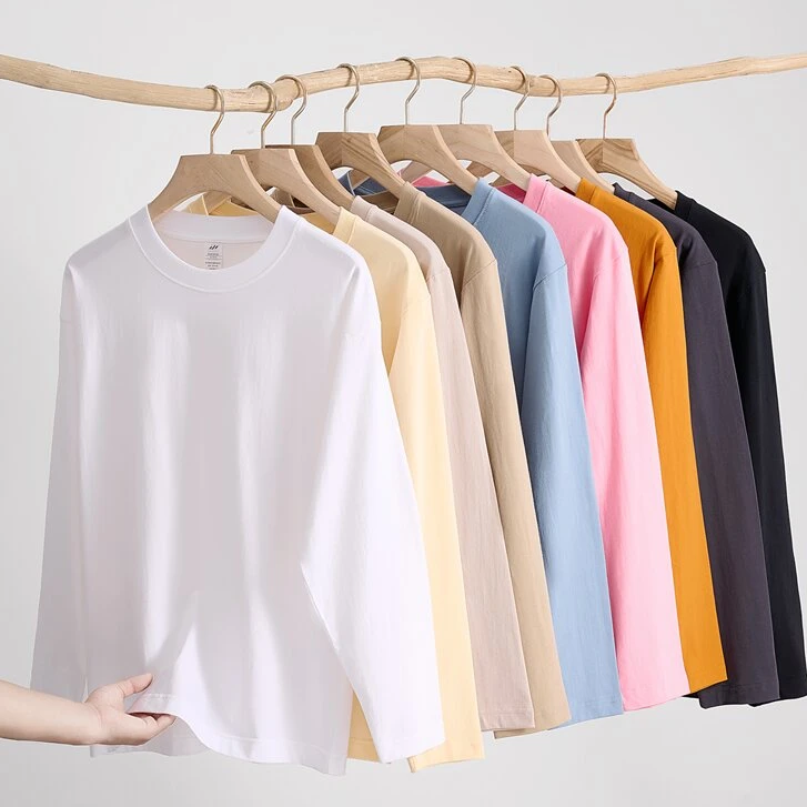 【微宽松版】加厚长袖新疆棉100%棉百搭T恤230g男女同款04C