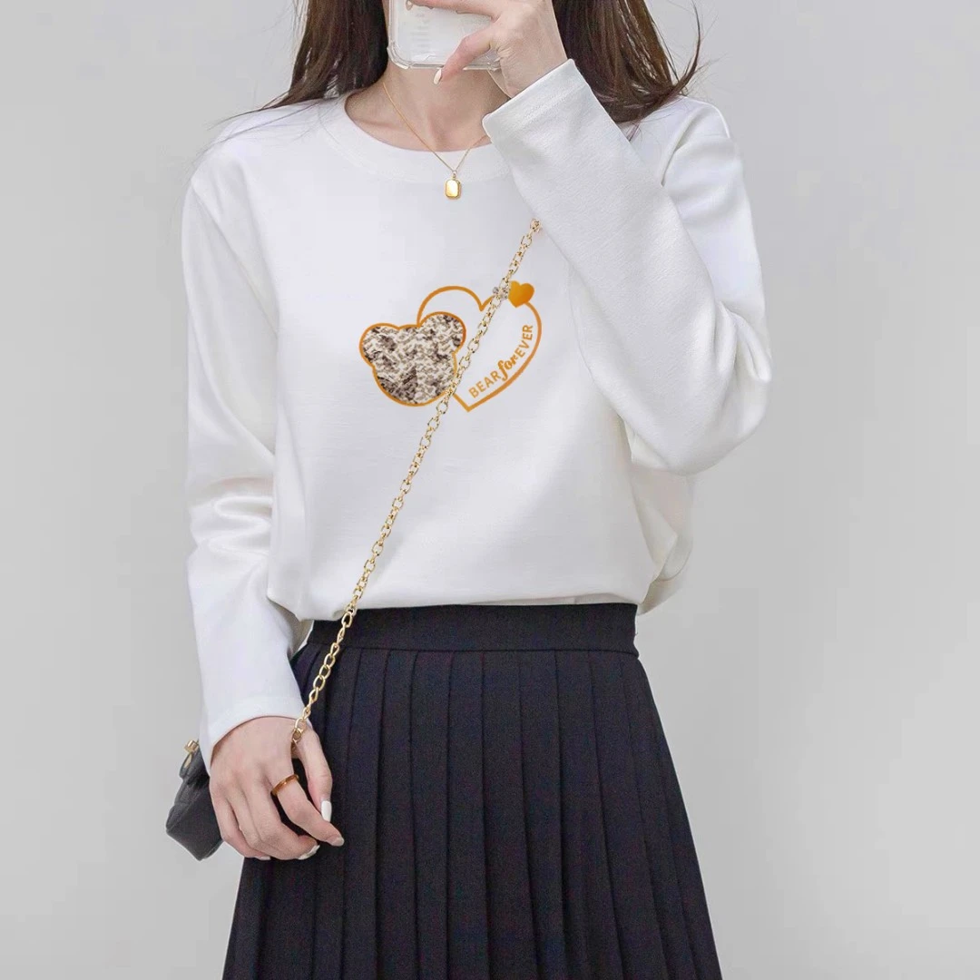 YUNMANNING/芸曼宁【秋冬新款】蝴蝶爱心重磅纯棉长袖T恤