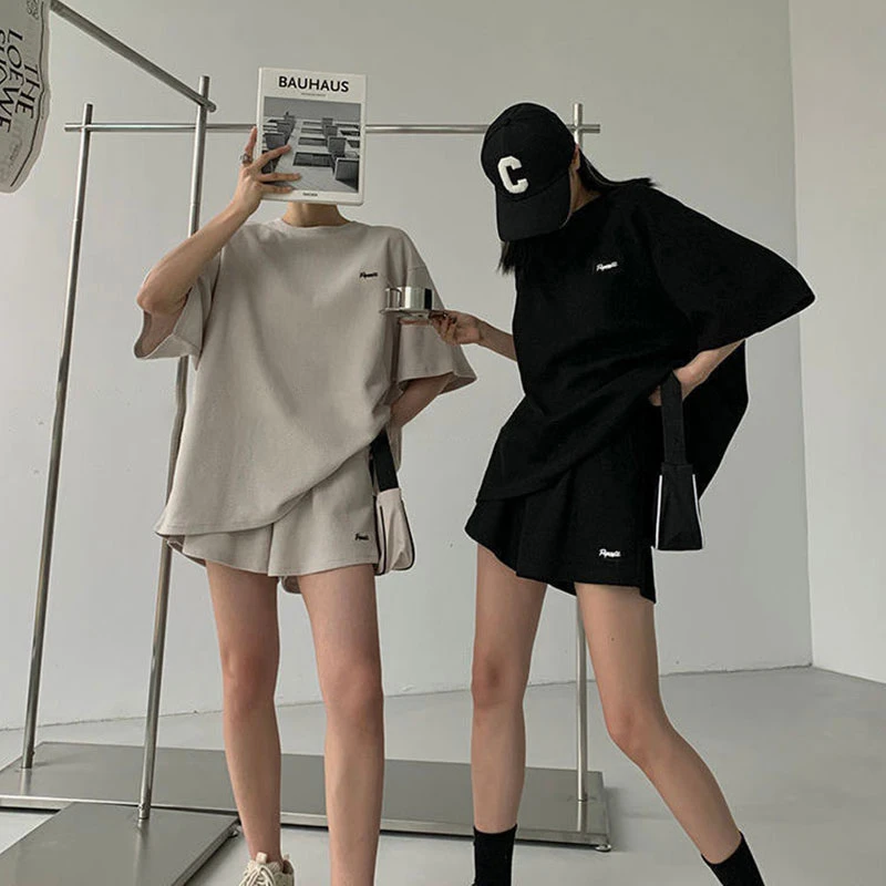 运动套装女夏季跑步服显瘦薄款时尚短袖短裤学生韩版休闲两件套潮